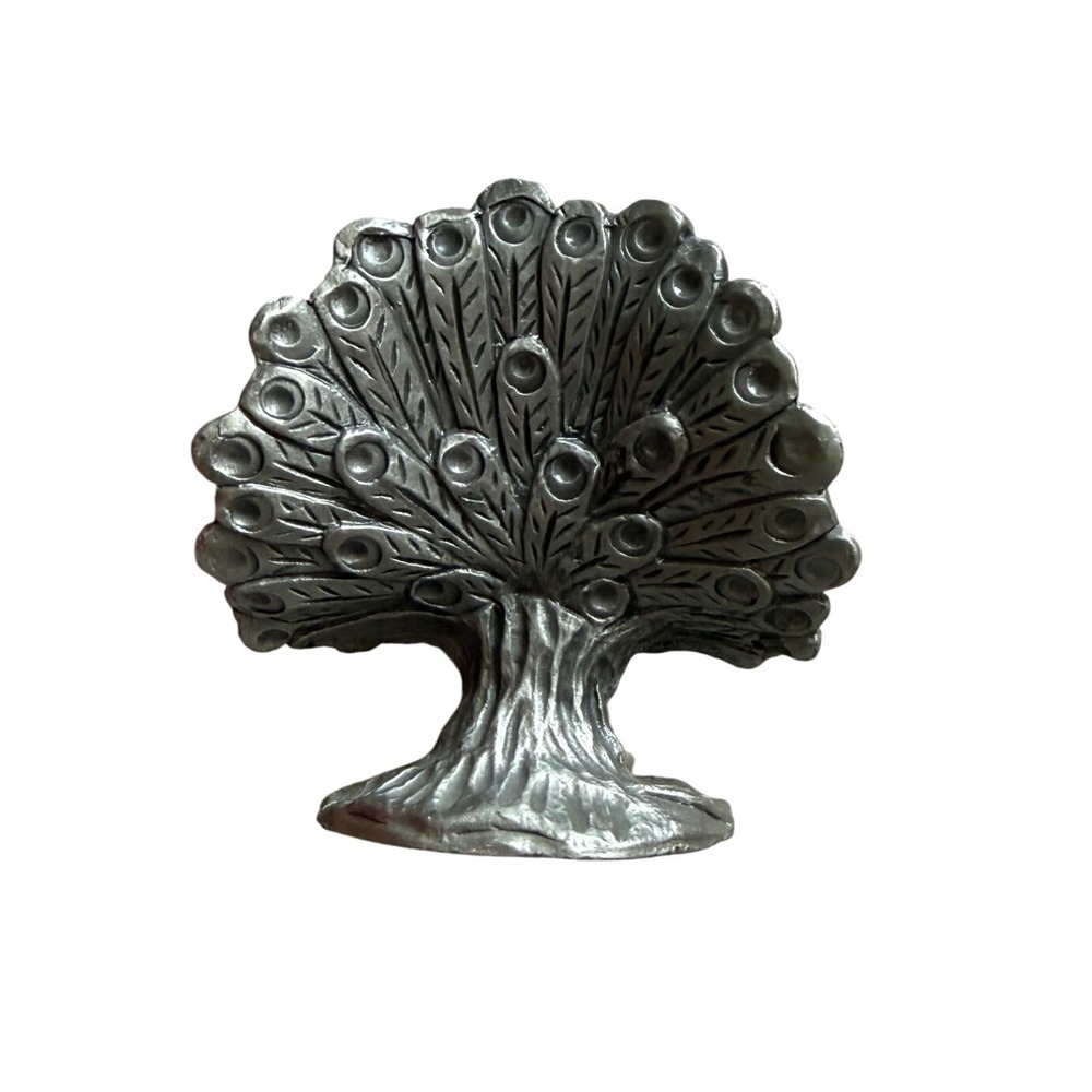 Vintage Pewter Peacock Figurine Miniature Blue Green Rhinestone Jewel Tail - Picture 6 of 13